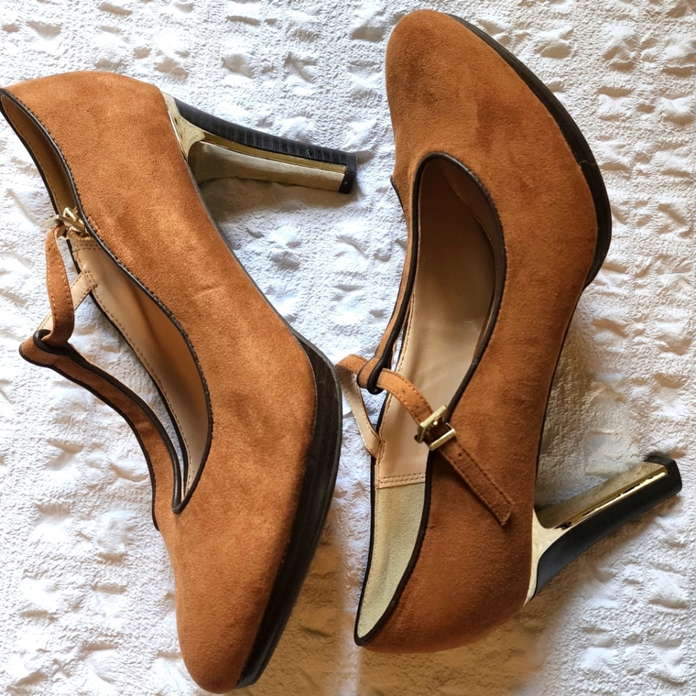 Cato Like New Suede Heels W/ Gold Trim
